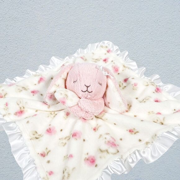 Little Me Bunny Rabbit Security Blanket Lovey Pink Floral Rattle Plush Satin - Picture 1 of 11